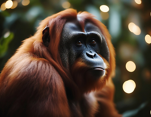 JPG 편집이미지 한마리 자연 사람없음 아웃포커스 디지털합성 유인원 빛망울 오랑우탄 편집실사 AI포토 AI콘텐츠 1 포유류 촬영기법 빛 CG 생태계 파일형식