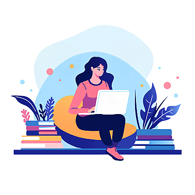 JPG 전신 학생 여자 일러스트 수업 한명 앉기 성인 책 노트북 스터디 소파 타이핑 풀 온라인 온라인강의 이러닝 성인여자한명만 국내일러스트 AI일러스트 AI콘텐츠 식물 1 교육 의자 모션 사람 전자제품 학습 강의 여자한명만 성인여자만 파일형식 언택트