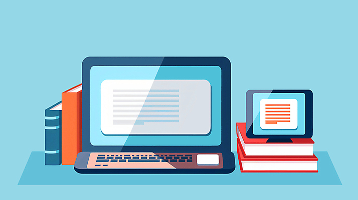 JPG 하늘색 일러스트 수업 사람없음 노트북 스터디 태블릿 모니터 키보드 교과서 온라인 온라인강의 이러닝 국내일러스트 AI일러스트 AI콘텐츠 교육 교재 파란색 전자제품 스마트기기 학습 컴퓨터 강의 파일형식 언택트