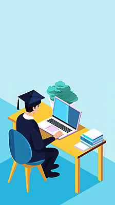 JPG 전신 학생 남자 화분 하늘색 의자 일러스트 학사모 수업 한명 앉기 성인 책 노트북 스터디 책상 온라인 온라인강의 이러닝 성인남자한명만 국내일러스트 AI일러스트 AI콘텐츠 모자_잡화 1 교육 가구 졸업 모션 사람 파란색 전자제품 학습 강의 남자한명만 성인남자만 파일형식 언택트