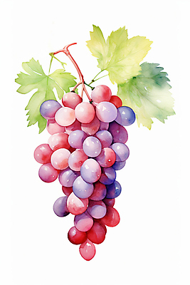 JPG 일러스트 수채화 사람없음 자주색 오브젝트 포도송이 포도잎 국내일러스트 AI일러스트 AI콘텐츠 컬러 잎 포도 파일형식