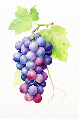 JPG 일러스트 수채화 사람없음 보라색 오브젝트 포도송이 포도잎 국내일러스트 AI일러스트 AI콘텐츠 컬러 잎 포도 파일형식