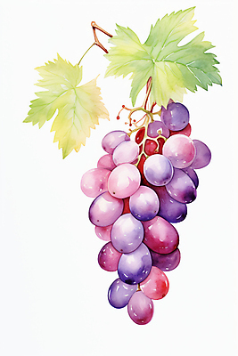 JPG 일러스트 수채화 사람없음 자주색 오브젝트 포도송이 포도잎 국내일러스트 AI일러스트 AI콘텐츠 컬러 잎 포도 파일형식
