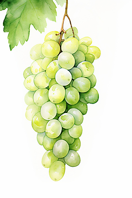 JPG 일러스트 수채화 사람없음 연두색 오브젝트 포도송이 포도잎 국내일러스트 AI일러스트 AI콘텐츠 잎 포도 초록색 파일형식