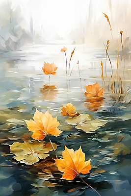 JPG 호수 단풍 낙엽 일러스트 나뭇잎 수채화 사람없음 강 가을 국내일러스트 AI일러스트 AI콘텐츠 계절 잎 파일형식