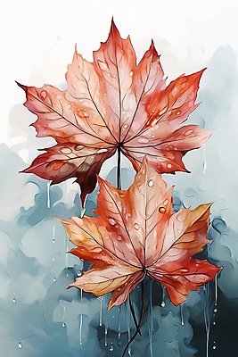 JPG 단풍 낙엽 일러스트 나뭇잎 수채화 사람없음 갈색 젖음 가을 비 국내일러스트 AI일러스트 AI콘텐츠 자연요소 계절 컬러 잎 날씨 파일형식