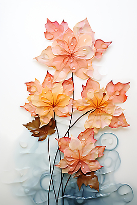 JPG 단풍 낙엽 일러스트 나뭇잎 수채화 사람없음 갈색 주황색 가을 물방울 국내일러스트 AI일러스트 AI콘텐츠 계절 컬러 잎 파일형식