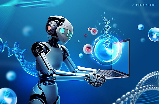 PSD 편집이미지 과학 의학 세포 사람없음 파란색 노트북 DNA 생명공학 로봇 바이오 AI_인공지능 이미지편집 컬러 전자제품 파일형식