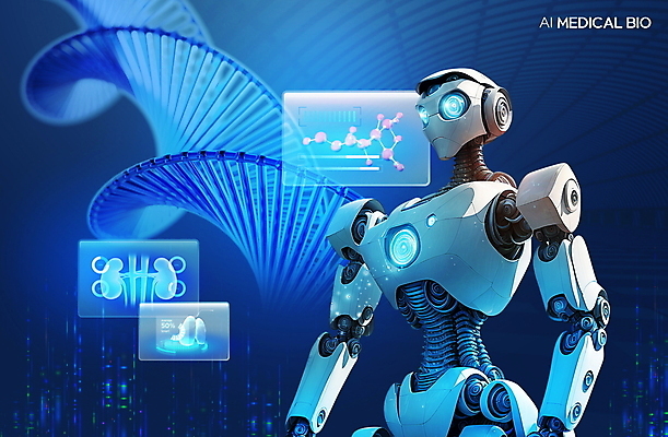 PSD 편집이미지 과학 의학 세포 사람없음 파란색 스크린 장기 DNA 생명공학 로봇 바이오 홀로그램 AI_인공지능 이미지편집 컬러 신체 파일형식