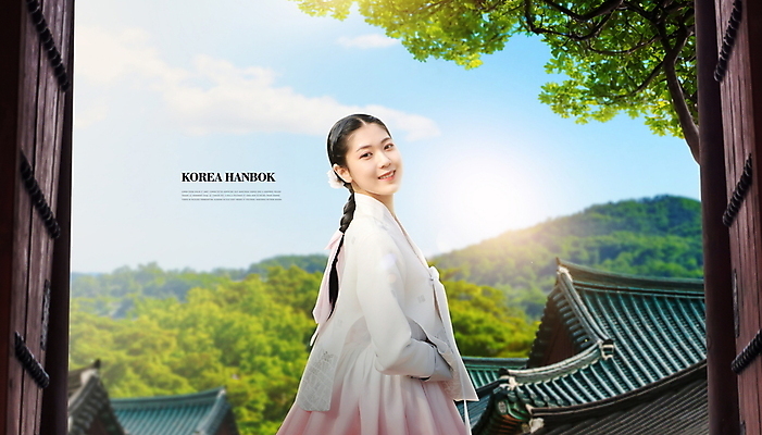 PSD 편집이미지 한국문화 한국전통 응시 여자 하늘 산 한옥 한명 미소 풍경 상반신 20대 성인 한국인 나뭇가지 한복 대문 기와지붕 한류 성인여자한명만 이미지편집 나무 1 동양문화 전통 시선 문화 고건축 지붕 한국 표정 기와 사람 동양인 청년 문 전통의상 여자한명만 성인여자만 파일형식