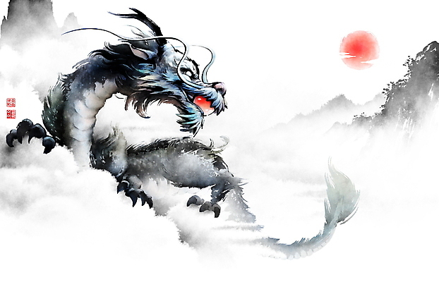 PSD 구름 일러스트 붓터치 새해 산 풍경 사람없음 태양 일출 물기 구슬 동양화 번짐 여의주 청룡 갑진년 국내일러스트 자연요소 모션 미술 노을 용 파일형식 2024년 효과 사방신