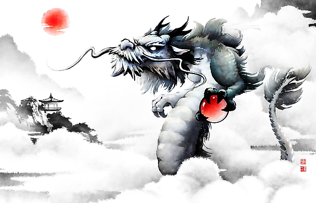 PSD 구름 일러스트 붓터치 새해 산 한옥 풍경 사람없음 태양 일출 잡기 구슬 동양화 정자 번짐 여의주 청룡 갑진년 국내일러스트 자연요소 한국전통 건축물 고건축 모션 미술 노을 용 파일형식 2024년 효과 사방신