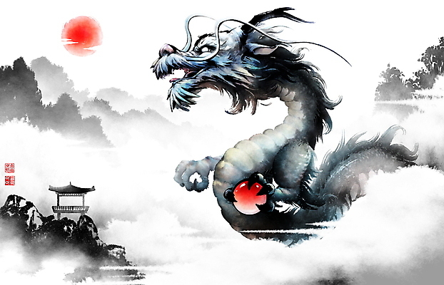 PSD 구름 일러스트 붓터치 새해 산 한옥 풍경 사람없음 태양 일출 잡기 구슬 동양화 정자 번짐 여의주 청룡 갑진년 국내일러스트 자연요소 한국전통 건축물 고건축 모션 미술 노을 용 파일형식 2024년 효과 사방신