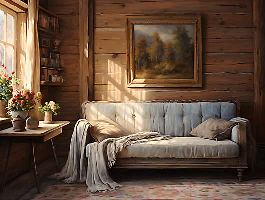 JPG 액자 쿠션 거실 일러스트 탁자 선반 실내 따뜻함 사람없음 인테리어 소파 햇빛 꽃병 담요 창가 디지털합성 그림 나무벽 유화 편집소스 국내일러스트 AI일러스트 AI콘텐츠 디자인 꽃 벽 가구 의자 창문 미술 내부 목재 태양 파일형식