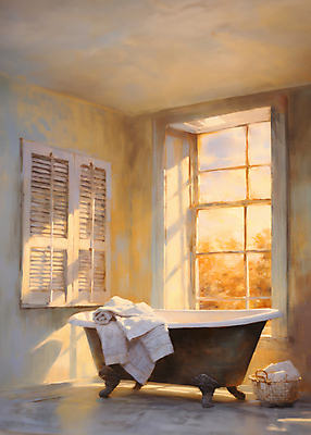 JPG 일러스트 욕조 따뜻함 사람없음 인테리어 수건 햇빛 욕실 편안함 디지털합성 목욕바구니 유화 편집소스 국내일러스트 AI일러스트 AI콘텐츠 디자인 미술 위생용품 태양 바구니 감각 파일형식