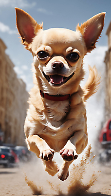 JPG 편집이미지 한마리 거리 사람없음 달리기 점프 산책 강아지 디지털합성 즐거움 치와와 목줄 흙먼지 편집실사 AI포토 AI콘텐츠 1 감정 모션 휴식 반려동물 개 CG 먼지 파일형식 반려용품