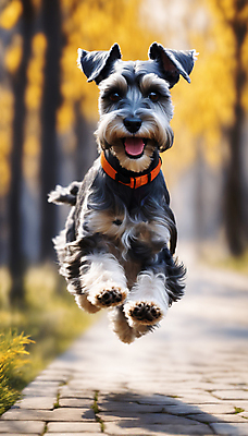 JPG 편집이미지 한마리 거리 사람없음 달리기 점프 산책 강아지 슈나우저 디지털합성 즐거움 목줄 편집실사 AI포토 AI콘텐츠 1 감정 모션 휴식 반려동물 개 CG 파일형식 반려용품