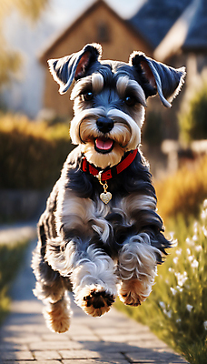 JPG 편집이미지 한마리 거리 사람없음 달리기 점프 산책 강아지 슈나우저 디지털합성 즐거움 목줄 편집실사 AI포토 AI콘텐츠 1 감정 모션 휴식 반려동물 개 CG 파일형식 반려용품