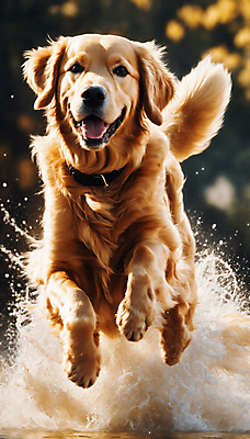 JPG 편집이미지 한마리 거리 사람없음 달리기 점프 산책 골든리트리버 리트리버 강아지 디지털합성 즐거움 튀는물 목줄 편집실사 AI포토 AI콘텐츠 1 감정 모션 휴식 반려동물 개 CG 액체표현 스플래쉬 파일형식 반려용품
