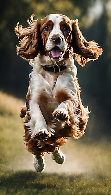 JPG 편집이미지 한마리 거리 사람없음 달리기 점프 산책 스패니얼 강아지 디지털합성 즐거움 목줄 편집실사 AI포토 AI콘텐츠 1 감정 모션 휴식 반려동물 개 CG 파일형식 반려용품
