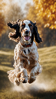 JPG 편집이미지 한마리 거리 사람없음 달리기 점프 산책 스패니얼 강아지 디지털합성 즐거움 목줄 흙먼지 편집실사 AI포토 AI콘텐츠 1 감정 모션 휴식 반려동물 개 CG 먼지 파일형식 반려용품