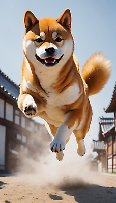 JPG 편집이미지 한마리 거리 사람없음 달리기 점프 산책 강아지 디지털합성 즐거움 흙먼지 시바견 편집실사 AI포토 AI콘텐츠 1 감정 모션 휴식 반려동물 개 CG 먼지 파일형식