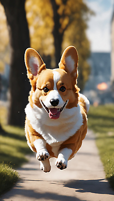 JPG 편집이미지 한마리 거리 사람없음 달리기 점프 산책 강아지 디지털합성 즐거움 웰시코기 편집실사 AI포토 AI콘텐츠 1 감정 모션 휴식 반려동물 개 CG 파일형식