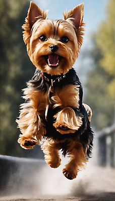 JPG 편집이미지 한마리 거리 사람없음 달리기 점프 산책 강아지 요크셔테리어 디지털합성 즐거움 목줄 흙먼지 편집실사 AI포토 AI콘텐츠 1 감정 모션 휴식 반려동물 개 테리어 CG 먼지 파일형식 반려용품