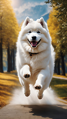 JPG 편집이미지 한마리 거리 사람없음 달리기 점프 산책 강아지 디지털합성 즐거움 사모예드 흙먼지 편집실사 AI포토 AI콘텐츠 1 감정 모션 휴식 반려동물 개 CG 먼지 파일형식