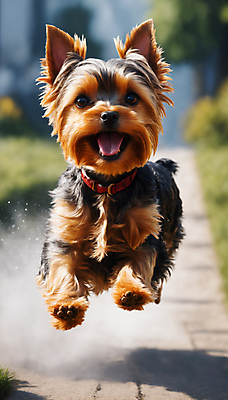 JPG 편집이미지 한마리 거리 사람없음 달리기 점프 산책 강아지 요크셔테리어 디지털합성 즐거움 목줄 흙먼지 편집실사 AI포토 AI콘텐츠 1 감정 모션 휴식 반려동물 개 테리어 CG 먼지 파일형식 반려용품