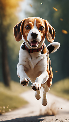 JPG 편집이미지 한마리 거리 사람없음 달리기 점프 산책 강아지 디지털합성 즐거움 비글 목줄 흙먼지 편집실사 AI포토 AI콘텐츠 1 감정 모션 휴식 반려동물 개 CG 먼지 파일형식 반려용품