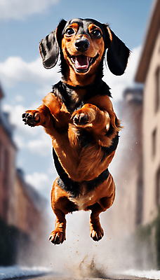 JPG 편집이미지 한마리 거리 사람없음 달리기 점프 산책 강아지 닥스훈트 디지털합성 즐거움 흙먼지 편집실사 AI포토 AI콘텐츠 1 감정 모션 휴식 반려동물 개 CG 먼지 파일형식