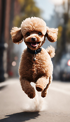 JPG 편집이미지 한마리 거리 사람없음 달리기 점프 산책 강아지 디지털합성 즐거움 푸들 목줄 흙먼지 편집실사 AI포토 AI콘텐츠 1 감정 모션 휴식 반려동물 개 CG 먼지 파일형식 반려용품