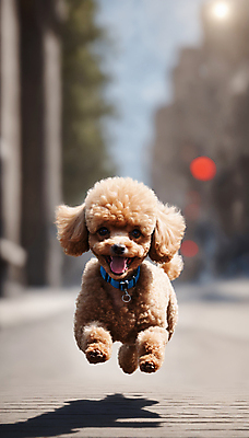 JPG 편집이미지 한마리 거리 사람없음 달리기 점프 산책 강아지 디지털합성 즐거움 푸들 목줄 편집실사 AI포토 AI콘텐츠 1 감정 모션 휴식 반려동물 개 CG 파일형식 반려용품