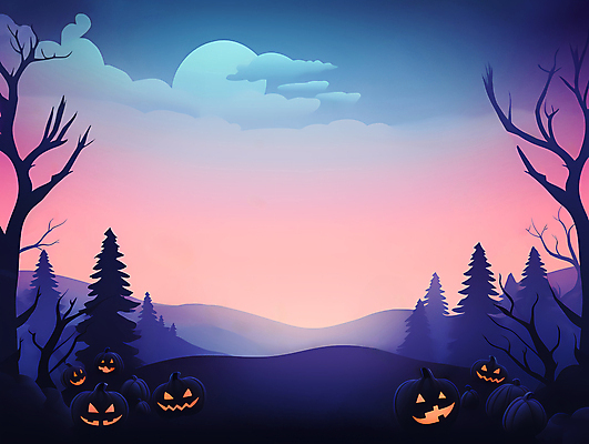 JPG 나무 구름 실루엣 포스터 일러스트 하늘 호박 산 사람없음 할로윈 달 언덕 잭오랜턴 카피스페이스 국내일러스트 AI일러스트 AI콘텐츠 자연요소 식물 채소 촬영기법 공백 파일형식