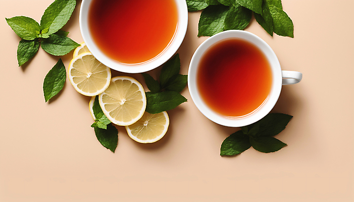 JPG 편집이미지 사람없음 하이앵글 차 찻잔 레몬 허브 허브차 편집실사 AI포토 AI콘텐츠 식물 음료 뷰포인트 과일 잔 차_음료 CG 파일형식