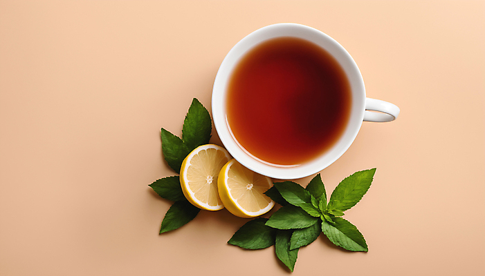 JPG 편집이미지 사람없음 하이앵글 차 찻잔 레몬 허브 허브차 편집실사 AI포토 AI콘텐츠 식물 음료 뷰포인트 과일 잔 차_음료 CG 파일형식