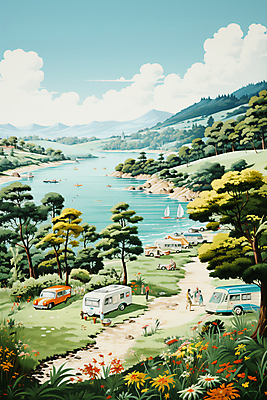 JPG 나무 구름 편집이미지 꽃 호수 하늘 산 사람 풍경 여러명 캠핑 캠핑장 디지털합성 캠핑카 선박 편집실사 자연요소 식물 다수 수상교통 자동차 레저 CG 파일형식