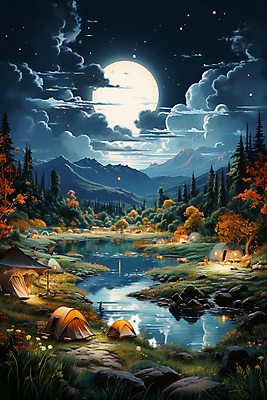 JPG 나무 구름 편집이미지 꽃 밤하늘 산 텐트 풍경 사람없음 반짝임 강 캠핑 달 바위 모닥불 캠핑장 디지털합성 편집실사 자연요소 식물 모션 하늘 불 레저 캠핑도구 돌_바위 야간 CG 파일형식