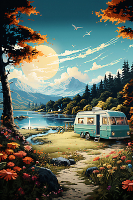 JPG 나무 구름 편집이미지 꽃 호수 조류 하늘 산 풍경 사람없음 태양 캠핑 바위 캠핑장 디지털합성 캠핑카 편집실사 자연요소 식물 동물 자동차 레저 돌_바위 CG 파일형식