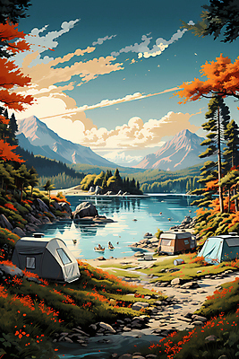 JPG 나무 구름 편집이미지 꽃 호수 하늘 산 텐트 풍경 사람없음 캠핑 바위 캠핑장 디지털합성 캠핑카 편집실사 자연요소 식물 자동차 레저 캠핑도구 돌_바위 CG 파일형식