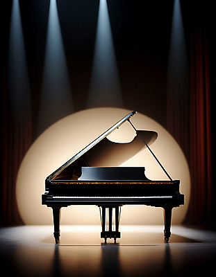 JPG 편집이미지 조명 사람없음 무대 피아노 콘서트홀 디지털합성 그랜드피아노 스포트라이트 편집실사 AI포토 AI콘텐츠 건반악기 공연장 CG 파일형식