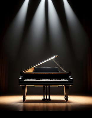 JPG 편집이미지 조명 사람없음 무대 피아노 콘서트홀 디지털합성 그랜드피아노 스포트라이트 편집실사 AI포토 AI콘텐츠 건반악기 공연장 CG 파일형식