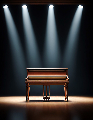 JPG 편집이미지 조명 사람없음 무대 피아노 콘서트홀 디지털합성 스포트라이트 편집실사 AI포토 AI콘텐츠 건반악기 공연장 CG 파일형식