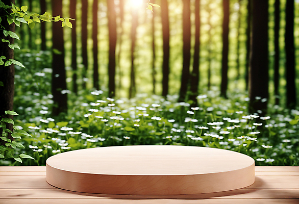 JPG 나무 편집이미지 자연 사람없음 목재 햇빛 사각형 원형 풀 숲 받침대 나무판자 단상 포디움 편집실사 AI컴퓨터그래픽 AI콘텐츠 도형 식물 재료 태양 무대 CG 생태계 파일형식