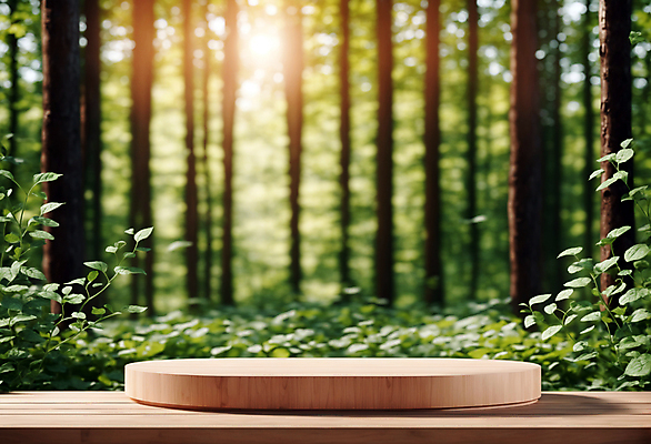 JPG 나무 편집이미지 잎 자연 사람없음 목재 햇빛 원형 풀 숲 받침대 나무판자 단상 포디움 편집실사 AI컴퓨터그래픽 AI콘텐츠 도형 식물 재료 태양 무대 CG 생태계 파일형식