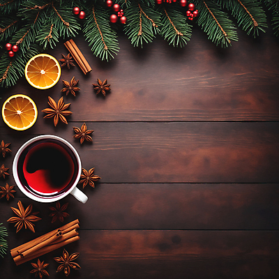 JPG 편집이미지 사람없음 하이앵글 레드와인 레몬 솔잎 시나몬스틱 오너먼트 카피스페이스 뱅쇼 팔각회향 편집실사 AI포토 AI콘텐츠 뷰포인트 잎 크리스마스장식 과일 와인 공백 향신료 CG 시나몬 파일형식