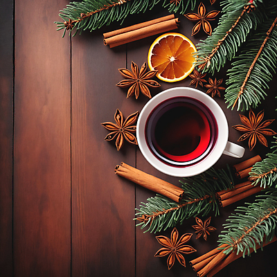 JPG 편집이미지 사람없음 컵 하이앵글 레드와인 레몬 솔잎 시나몬스틱 카피스페이스 뱅쇼 팔각회향 편집실사 AI포토 AI콘텐츠 식기 뷰포인트 잎 과일 와인 공백 향신료 CG 시나몬 파일형식