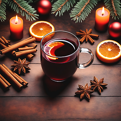 JPG 편집이미지 오렌지 초 촛불 잔 사람없음 레드와인 솔잎 시나몬스틱 오너먼트 뱅쇼 팔각회향 편집실사 AI포토 AI콘텐츠 식기 잎 크리스마스장식 과일 와인 향신료 CG 시나몬 파일형식