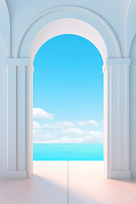 JPG 구름 편집이미지 바다 하늘색 프레임 풍경 사람없음 문 흰색 디지털합성 아치 편집소스 편집실사 AI포토 AI콘텐츠 자연요소 컬러 파란색 CG 파일형식